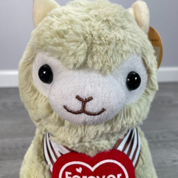 KHToy Alpaca Llama Forever Love 12in Tan Plush Fluffy Kawaii Cute Sweetheart New - Picture 2 of 12